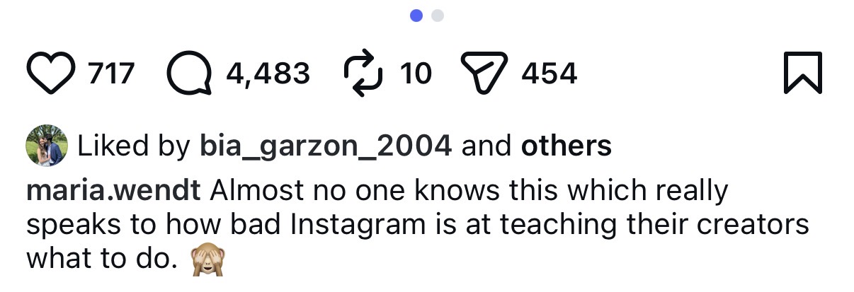 Instagram comments and engagement on Maria’s carousel